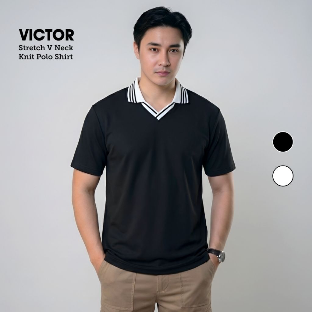 SVN CLUB - Polo Knit Shirt คอวี Oversize Tee Victor | เสื้อโปโลผู้ชายโอเวอร์ไซส์ | เสื้อยืดคอปก สูงส