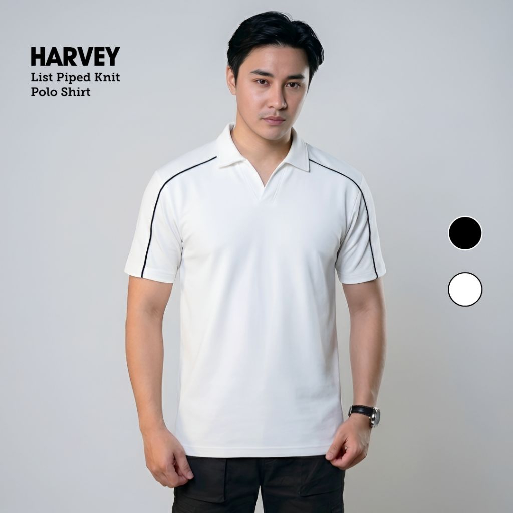SVN CLUB - เสื้อโปโล Piped Oversize Tee คอวี HARVEY | เสื้อถักโปโลโอเวอร์ไซส์ | เสื้อยืดคอปกลายทางสํ