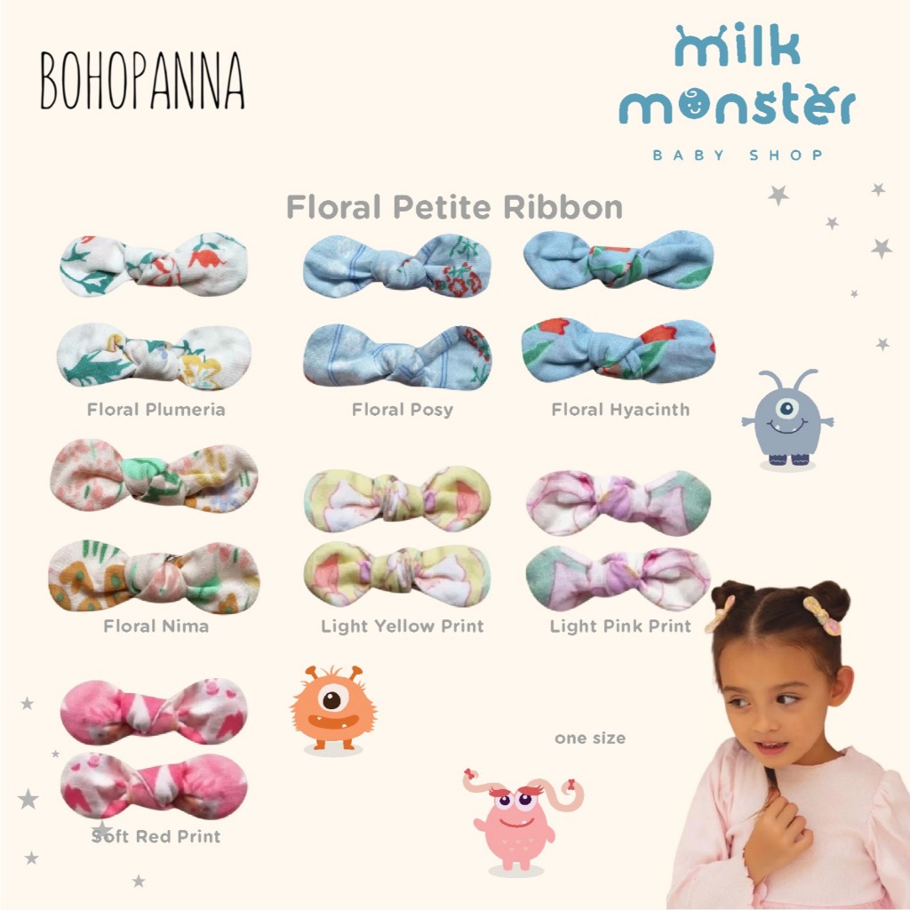 Bohopanna Floral Petite Ribbon / Petite RibbonPrint / คลิปริบบิ้นสําหรับเด็กและเด็กผู้หญิง