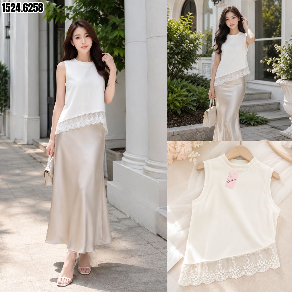 HAPPY SHOP - SLEEVELESS TOP LACE INNER LACE 1524 1524 15244.62860 STRETCH PREMIUM VERY BEAUTIFUL แฟช