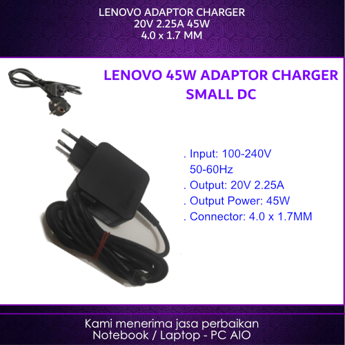 LENOVO 20v 2.25a 4.0x1.7mm 45W 100S 100S--11IBY 80YN B50-10 100S-14IBY 110-14ISK 110-14IBR 100-15IBD