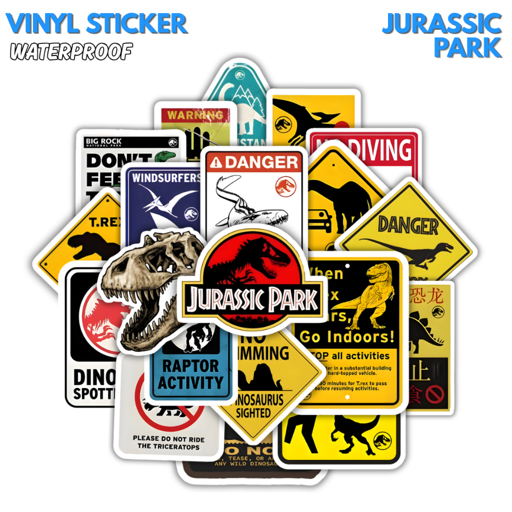20 ชิ้น Jurassic Park สติกเกอร์ไวนิล Glossy Pack ป้ายเตือนไดโนเสาร์ Aesthetic กันน้ําแล็ปท็อปโน้ตบุ๊คคอลเลกชัน