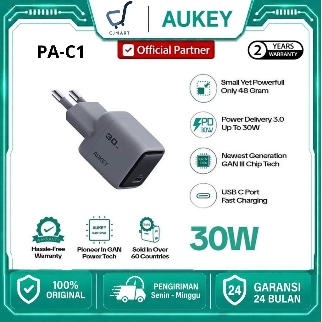 AUKEY Charger PA-C1 Type C 30W GAN III PD 3.0 PPS Super Fast Charging Comet 30W Series PA-C1