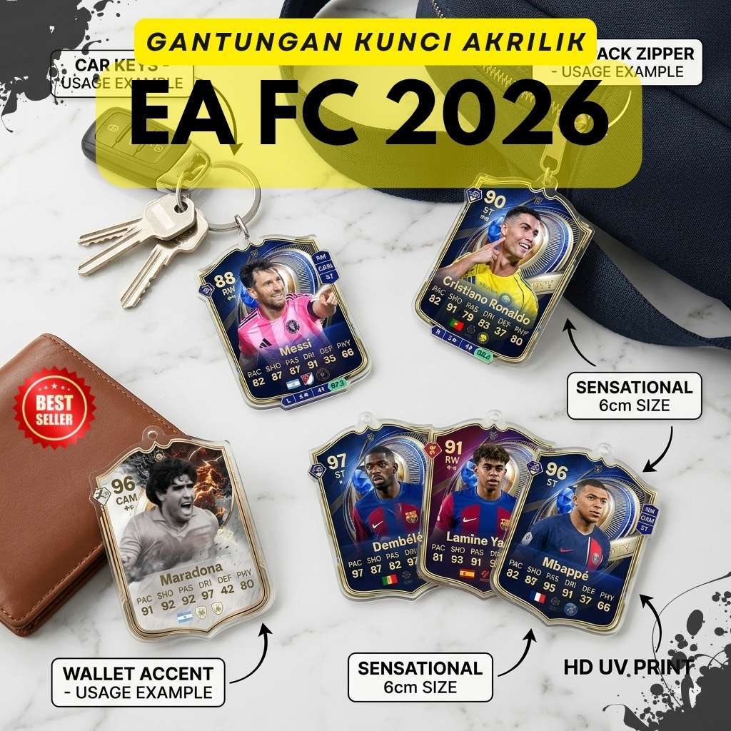 GANTUNGAN FC 26 PREMIUM ACRYLIC KEYCHAIN FOOTBALL PLAYER EA FC26 HD UV PRINT 6 ซม.