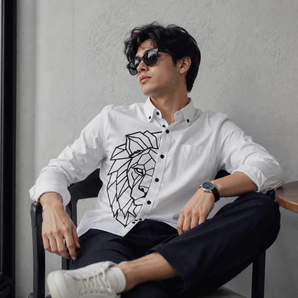 KEMEJA LVN - Geometric Lion Motif เสื้อเชิ้ตชาย พรีเมี่ยม unisex แบรนด์ ทรงเข้ารูป นําเข้าแพง ลําลอง