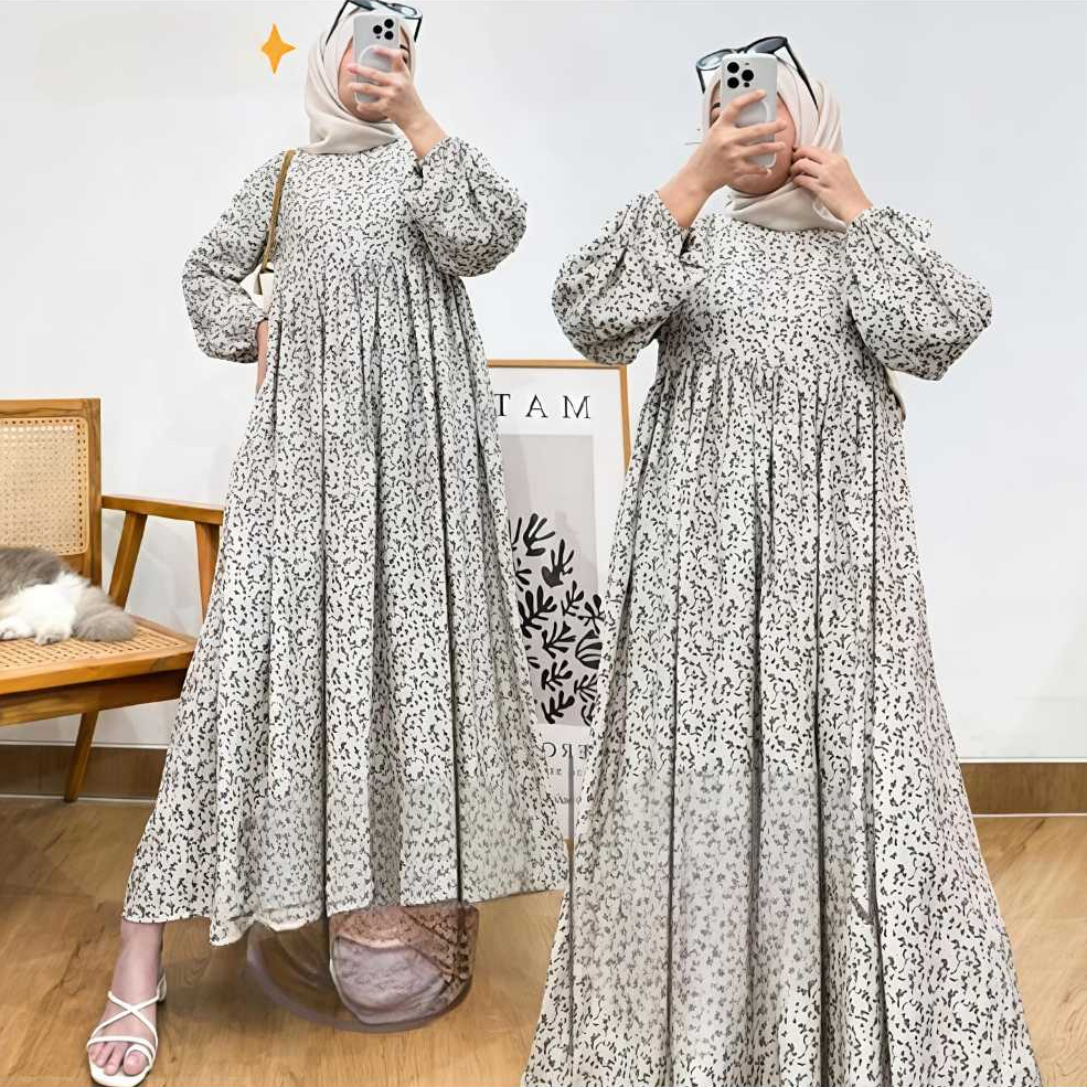 Meeda Midi Dress ผ้าเรยอน ลาย้เหนียว พรีเมี่ยม จัมโบ้ Busui Zipper Floral Motif หรูหราเชิญ