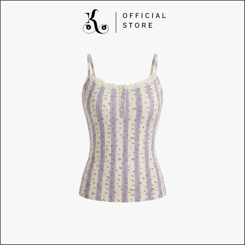 KHAEFASHION - BR067 เสื้อกล้ามผู้หญิงเกาหลี Aesthetic Lace Slim Fit Camisole Soft Girl Spaghetti Str