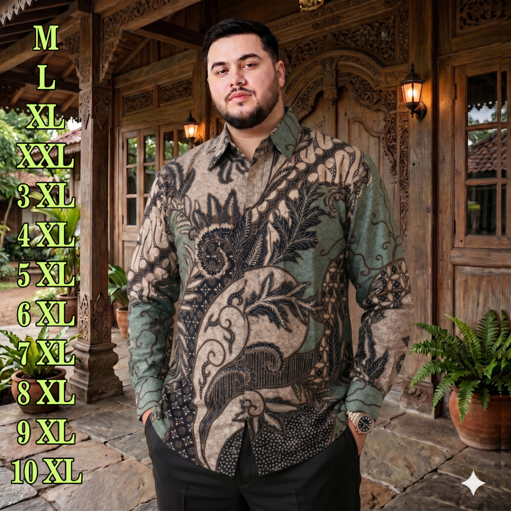 KEMEJA FIRDAUS BATIK เสื้อบาติก, เสื้อบาติกชายผู้ใหญ่, แขนยาว, เครื่องแบบบาติก, JUMBO SIZES, M, L, X
