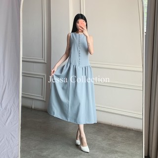 Levi Button Dress TH 1261 / 1270 / 1272 COTTON Gaun Midi Wanita Tangan Pendek Motif Polos Casual Simple