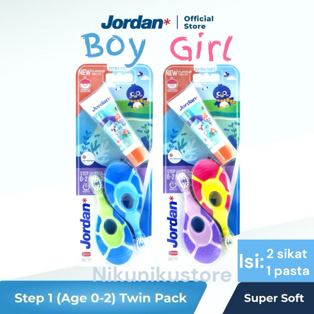 JORDAN Twinpack Kids Twin แปรงสีฟัน Super Soft + ยาสีฟัน