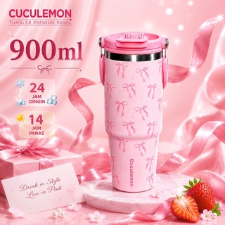 Cuculemon Tumbler Botol Minum Lucu 900ML Motif Pita & Kupu-kupu Aesthetic Stainless 304 Tahan Panas Dingin 24 Jam