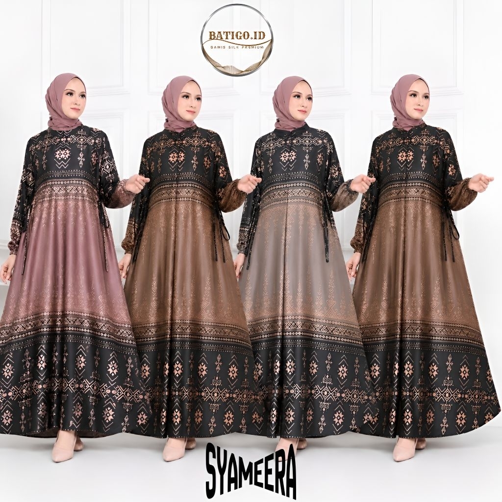 GAMIS SYAMEERA Silk Premium ลายล่าสุดสําหรับผู้หญิงมุสลิม, คําเชิญปาร์ตี้, เครื่องแบบกลุ่มศึกษาอิสลา