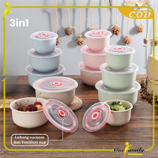 ONE-C379 Mangkok Jerami 3IN1 Mangkok Makan Wheat Straw Bowl / Wadah Tempat Makanan Food Grade / Mangkuk Kuah Anti Tumpah / Mangkok Mie Instan