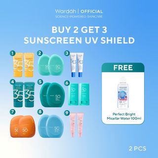 [BUY 2 GET 3 Free Micellar Water] TWINPACK Wardah UV Shield Airy Smooth Acne Calming Aqua Tone Up Physical Sunscreen - Skincare