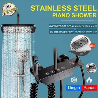 [100% Asli] Shower Kamar Mandi 4 In 1 LED Digital Suhu konstan Set Shower Panas Dingin Bebas Tempat Sabun Dengan Faucet Sprayer Faucet [Garansi 30 tahun]