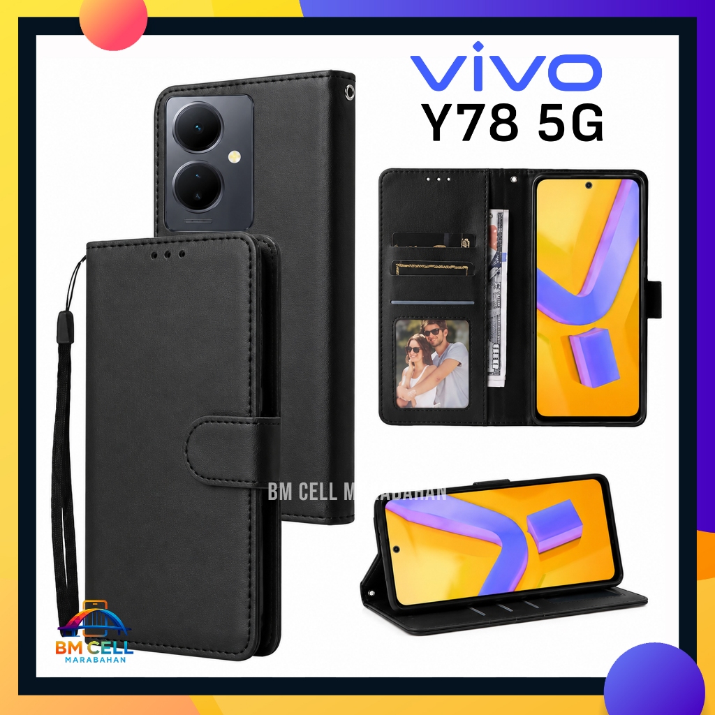 Vivo Y78 5G Flip Cover Wallet Case หนังพรีเมี่ยม Softcase Elegant Magnetic Money & Card Slot