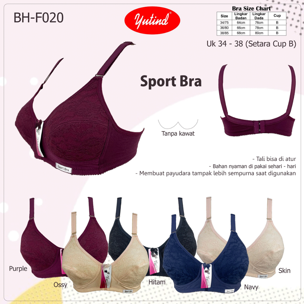 3 BRA YUTIND CUP (MEDIUM/AB) - F020 OC - บราไร้สาย - ไม่มีโฟม - 34~38 001