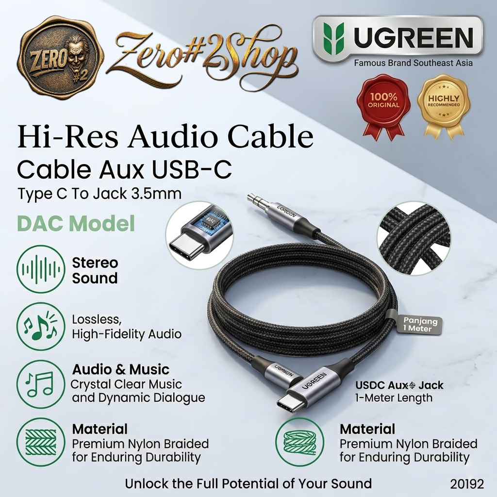UGREEN สาย USB Type C ถึง 3.5 มม. Male DAC Hi-Fi Audio Aux Cable