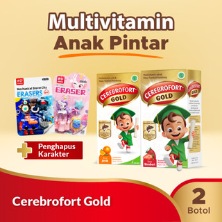 Cerebrofort Gold 100ml Twinpack + Penghapus Karakter – Sirup Suplemen Multivitamin Anak untuk Tumbuh Kembang & Imunitas