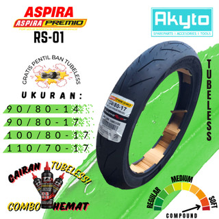 BAN ASPIRA PREMIO RS-01 / RS01 / BAN TUBELESS BALAP / SOFT COMPOUND RACING / BAN MOTOR RING 17 RING 14 / R17 R14 / BAN LUAR / BEBEK JUPITER / BAN MOTOR ASPIRA (90/80-14 90/80-17 100/80-17) MP27 SPRTV2 SPORTIVO 2 MIZZLE MR01 MRX KINGLAND CTX HYDRA DRC2