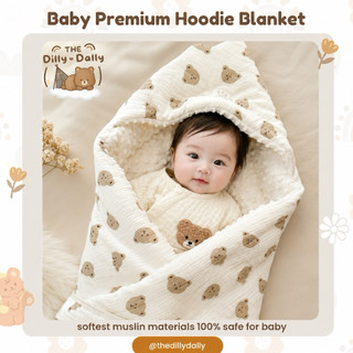 Selimut Bedong Hoodie Topi Muslin Premium Topi Serbaguna Blanket Hoodie Minky Baby Anak Lembut Cotton Minky   Selimut Bayi Hoodie Premium | Baby Blanket Muslin Katun Lembut Tebal Motif Bear Newborn