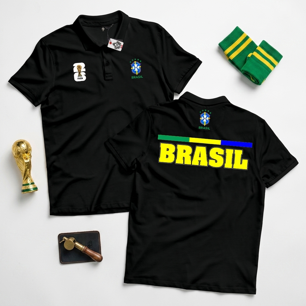 KARIMAKE Unisex Distro เสื้อโปโลฟุตบอลโลก BRAZIL NATIONAL TEAM CBF FIFA World Cup 2026 เสื้อคอปก