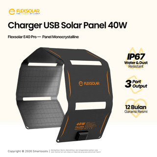 Solar Panel Lipat Flexsolar E40 Pro 40W Foldable USB Charger Monocrystalline Waterproof IP67