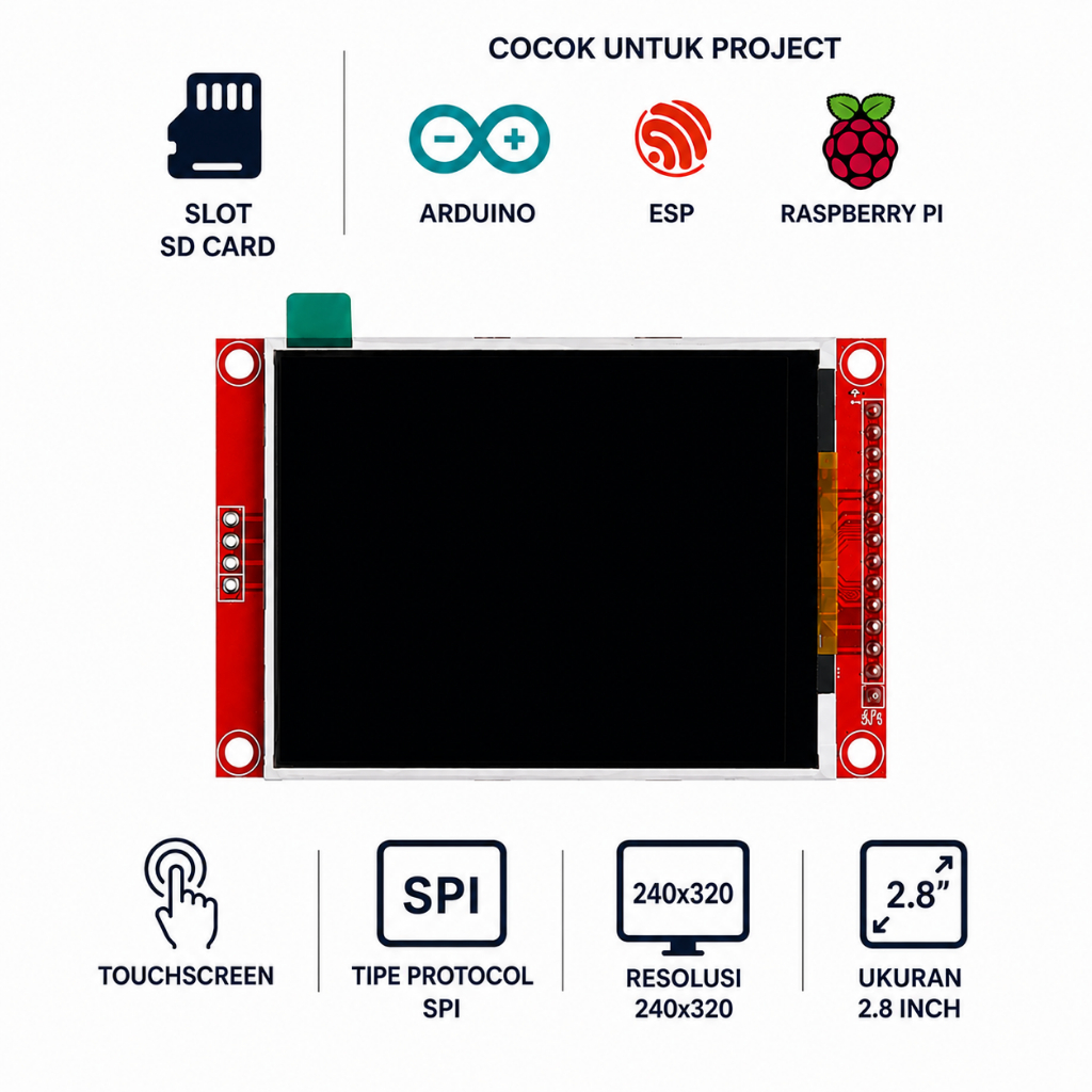 LCD TFT หน้าจอสัมผัส 2.8 นิ้ว SPI 240x320 ILI9341 XPT2046 โมดูล Micro SD Arduino ESP32