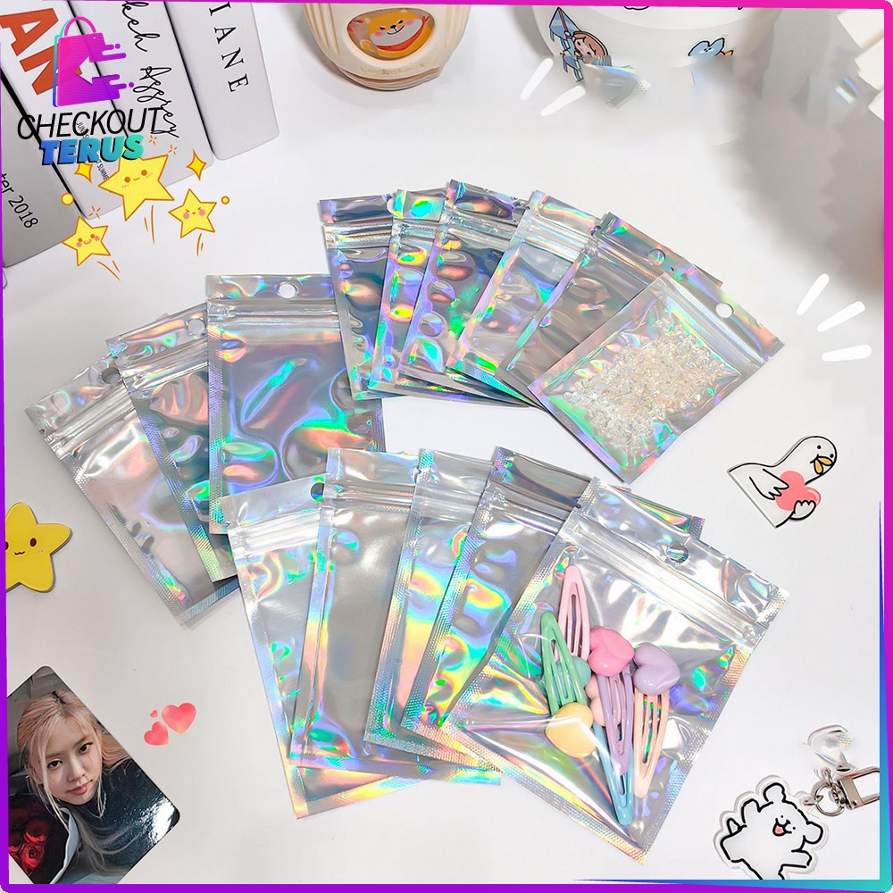 EC ขายปลีก CT C1104 คลิปพลาสติกโฮโลแกรมแบนอเนกประสงค์ Ziplock 7X10CM คลิปฟอยล์โฮโลแกรมบรรจุภัณฑ์ของท