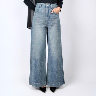 [NEW] Jeans Wanita Highwaist Detail Berlian Kecil - ModelWide Leg, Simpel Tapi Elegan, Nyaman untuk OOTD Harian --8822-4