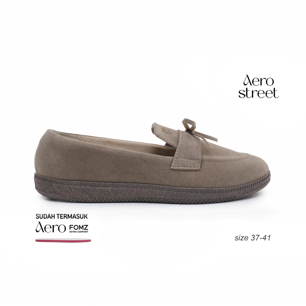 Aerostreet รองเท้าโลฟเฟอร์ผู้หญิง Mi-Amore Dark Brown Cream 37-41 Slip On Official Casual Light Soft