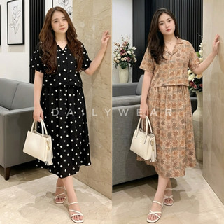 DW - Set Crop Setelan Rok 2in1 Wanita Motif Rayon Premium Busui Friendly Kancing - Oneset Terbaru