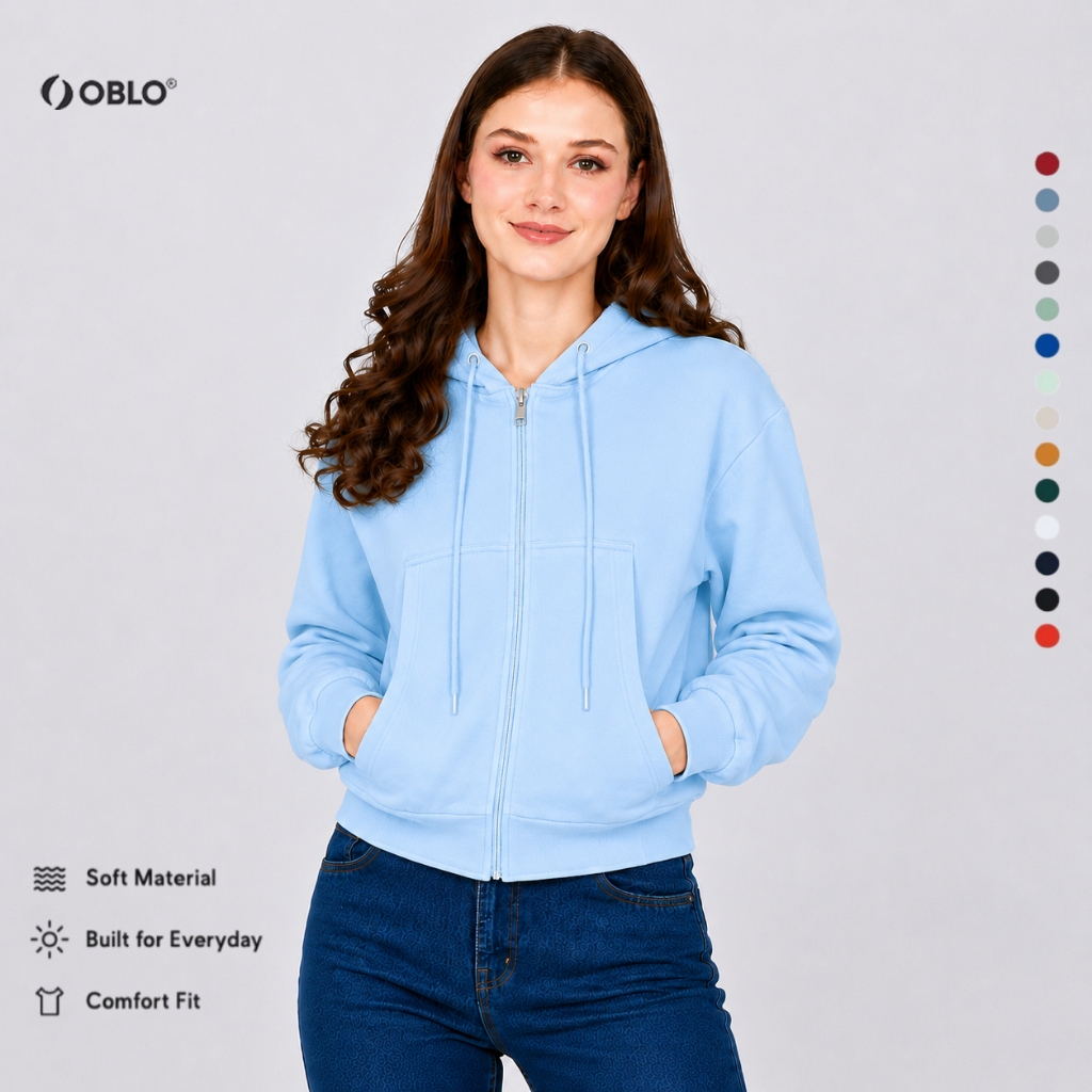 OBLO Basic Hoodie Crop Zipper เสื้อแจ็คเก็ตซิปผู้หญิงทุกขนาด