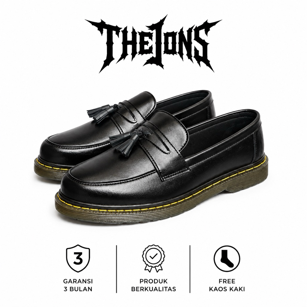THEJONS PENNY LOAFERS หนัง PU สีดําเบลล์รองเท้าต่ํา