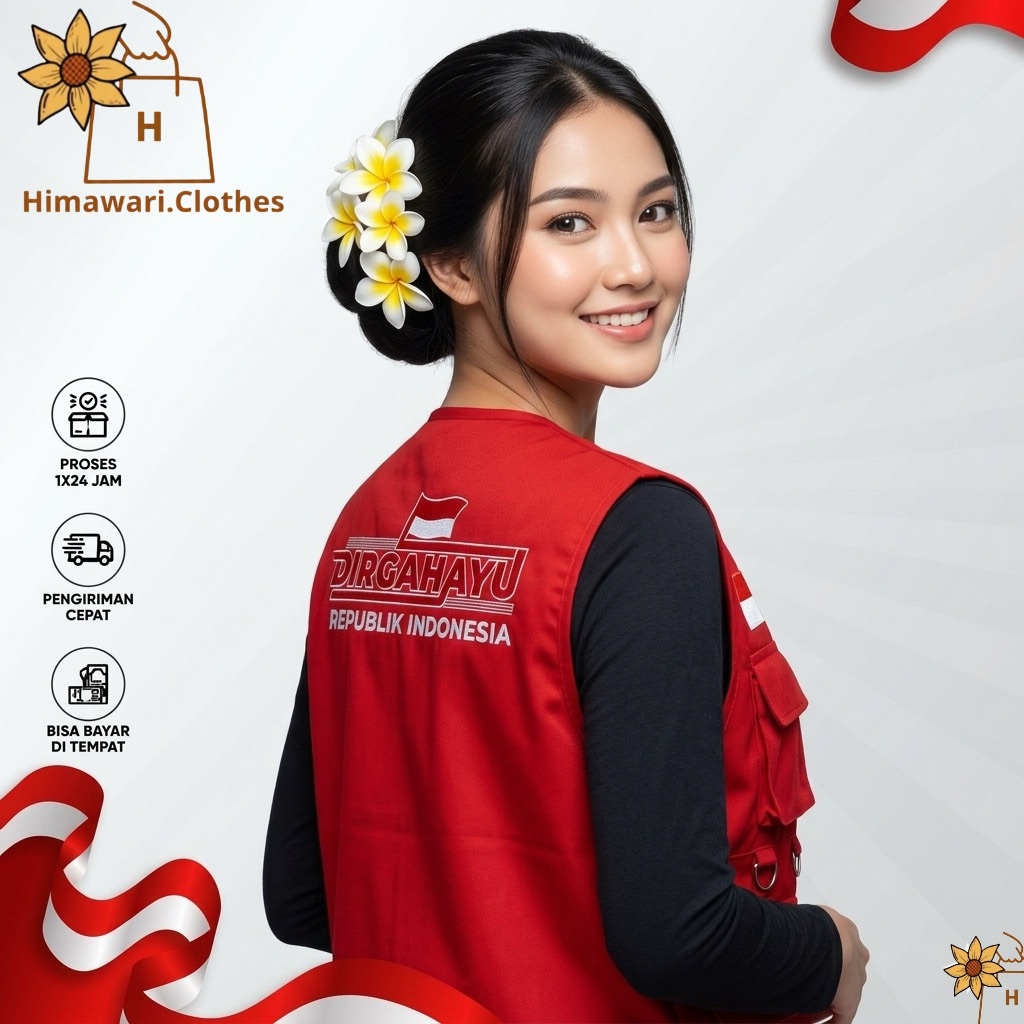 MERAH Red Vest ฉบับประกาศอิสรภาพของอินโดนีเซีย|เสื้อกั๊กสีแดงที่กําหนดเองสําหรับผู้ชายและผู้หญิงวันป