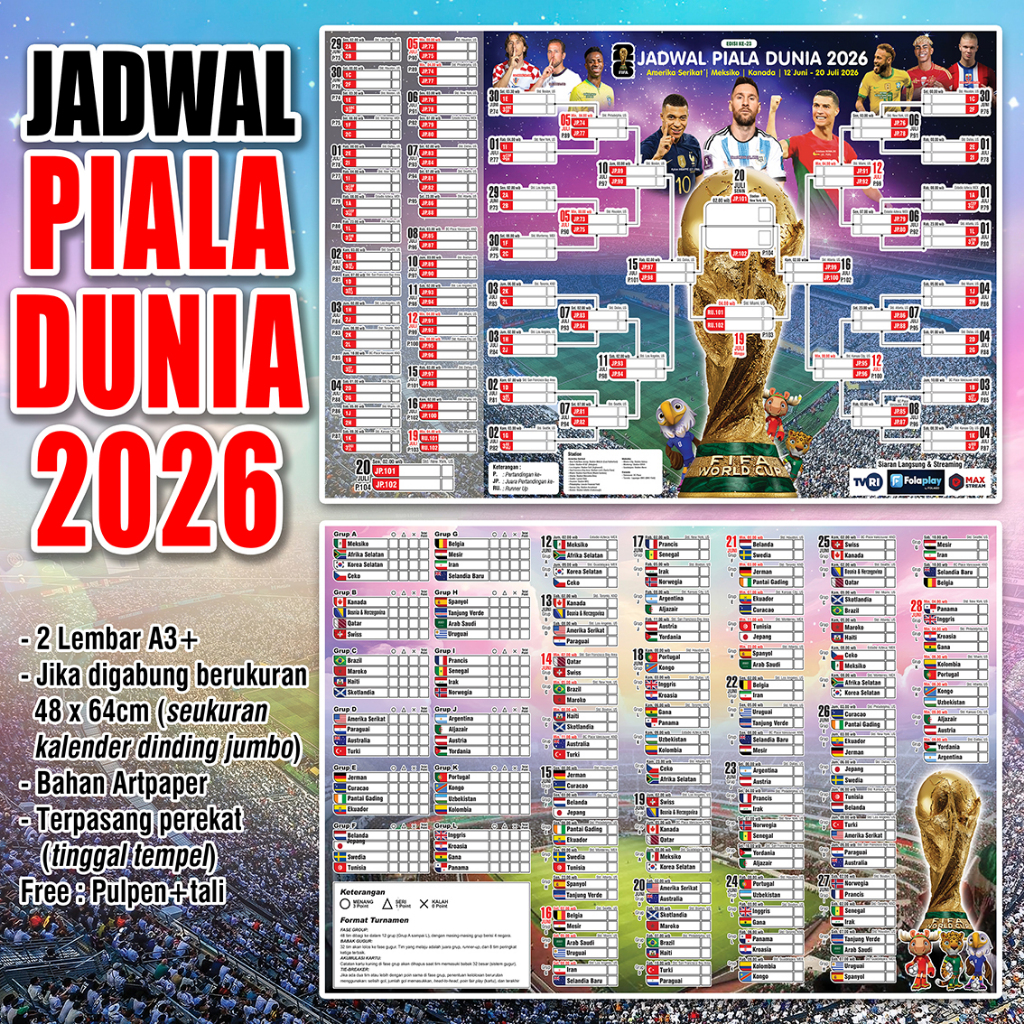 โปสเตอร์ตารางฟุตบอลโลก 2026 สมบูรณ์ (2 แผ่น ก3+)
