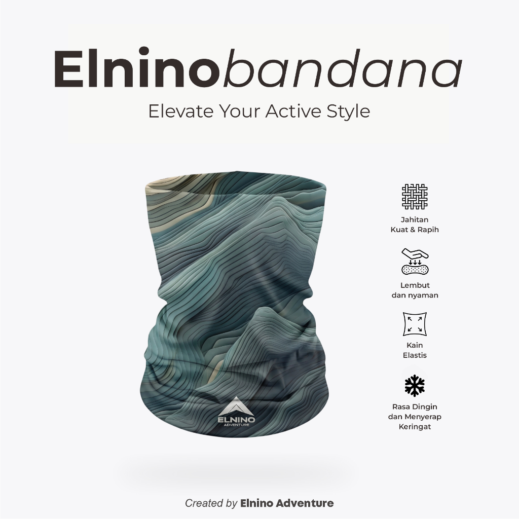Elnino Multipurpose Headwear Mask Bandana Buff Bando Outdoor Quick dry - Teal Elevation