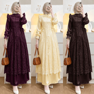 Jasmine Gamis Kondangan Bridesmaid Gaun Lebaran 2027 Terbaru Dress Brukat Satin Silk Brokat Semi Outer Mewah Elegan Simpel Gamis Muslim Wanita