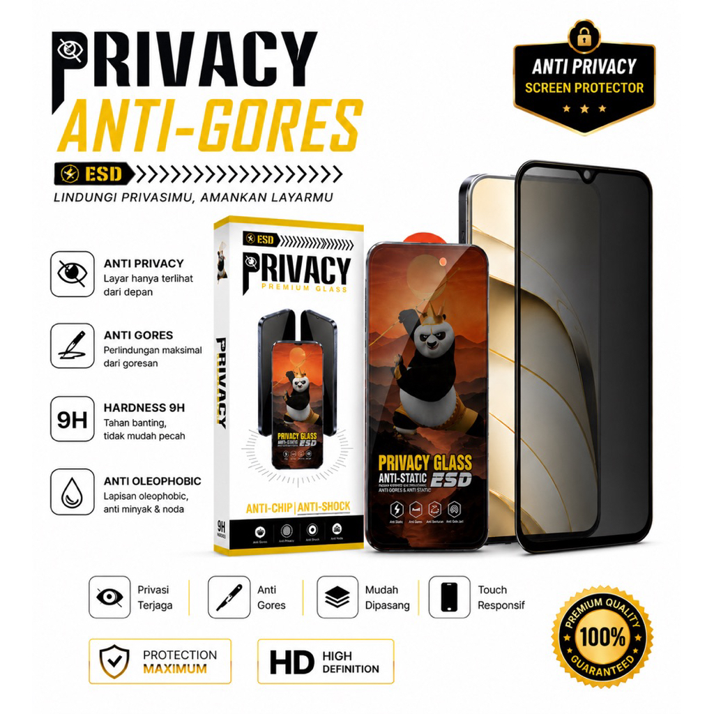 ฟิล์มกระจกนิรภัย PRIVACY STATIC ANTI SPY MASTER PANDA สําหรับ OPPO A3 A3PRO A3X A5 A5i A5 PRO A6 A6 