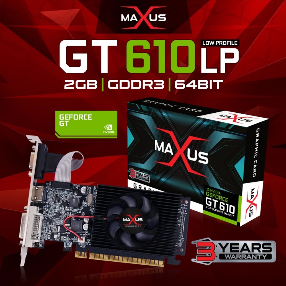 VGA MAXUS GT610 LP 2GB DDR3 64 บิต - GT 610 2 GB