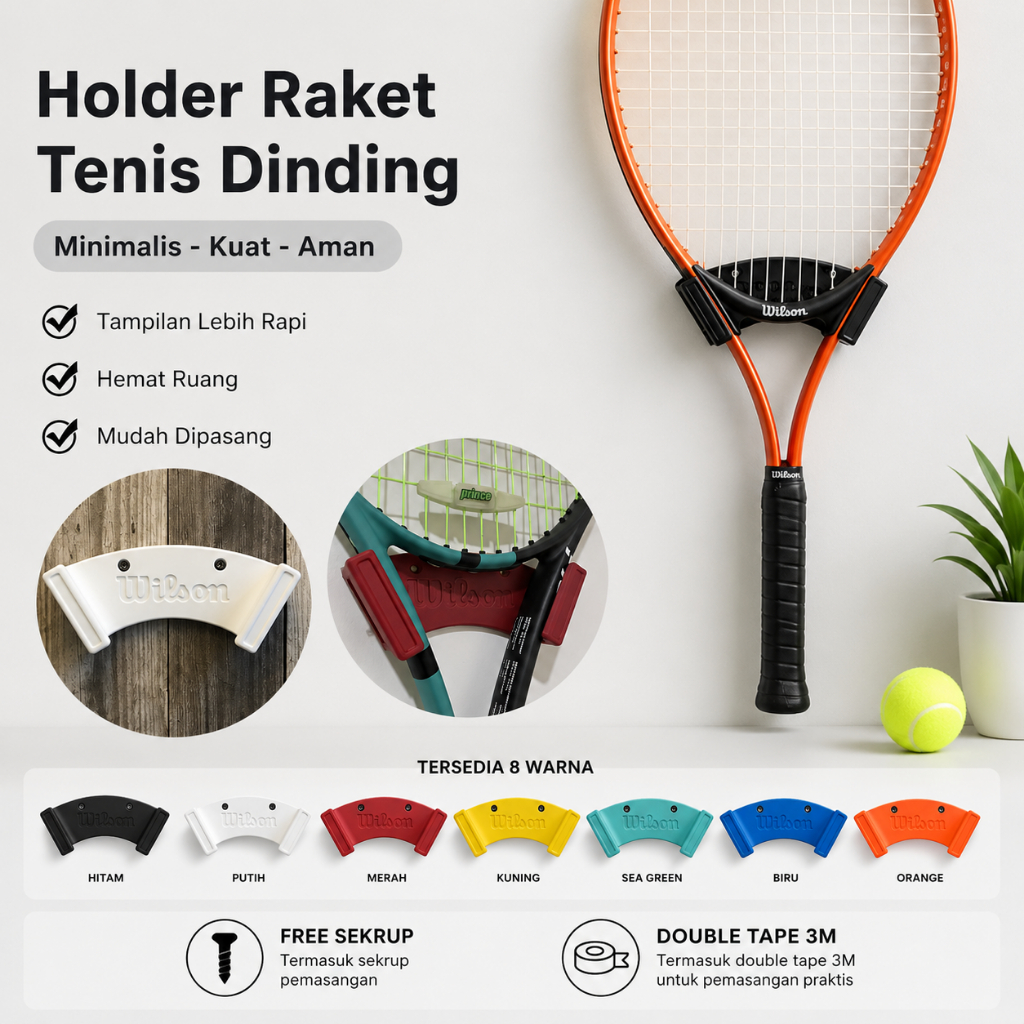 GANTUNGAN Wilson Head Babolat Prince ที่วางไม้เทนนิสติดผนัง - ที่แขวนไม้เทนนิส
