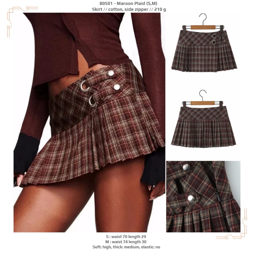 H0R0C - Maroon Plaid (S,M) - กระโปรง 2606
