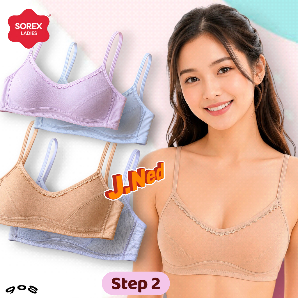 J908 (1 - 3 ชิ้น) Sorex Bra สําหรับวัยรุ่นไม่มีลวด Miniset Step 2 Cup A Size 32 - 36 Two Hooks