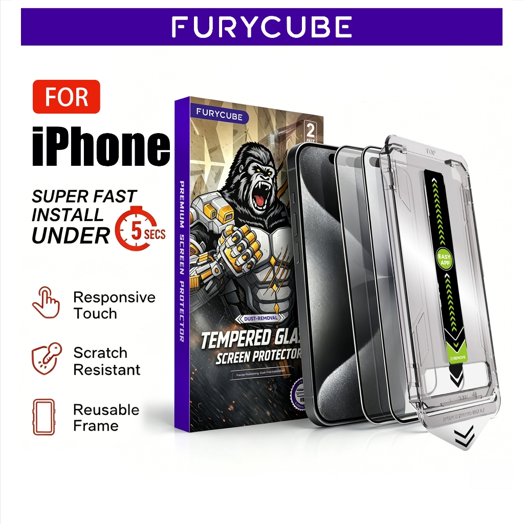 FURYCYBE กระจกนิรภัย Anti Spy Glossy Easy App HD ป้องกันหน้าจอสําหรับ iPhone 17 Pro Max