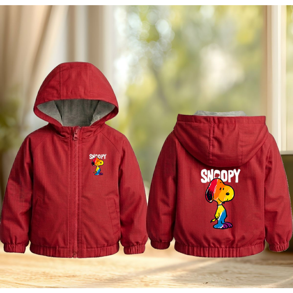 เสื้อแจ็คเก็ต SNOOPY สําหรับเด็กผู้ชายและเด็กผู้หญิงพร้อมรูปถ่ายที่หวาน