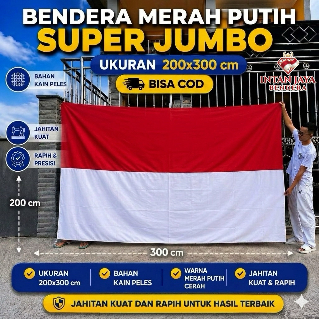 MERAH SUPER JUMBO SIZE RED-WHITE FLAG (2M, 3M)