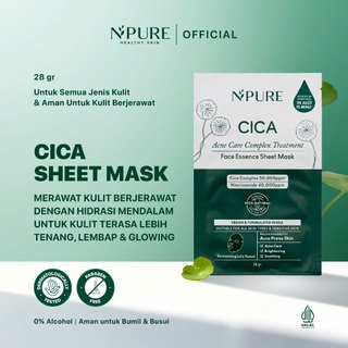 NPURE Anti Acne Cica Sheet Mask / Anti Acne / Niacinamide / Masker Wajah Anti Jerawat / Mencerahkan / Bekas Jerawat / Kulit Kemerahan / Calming / Soothing / Anti Komedo / Melembapkan / Hydrating / Oil Control / No Alcohol / Dermatologically / HALAL