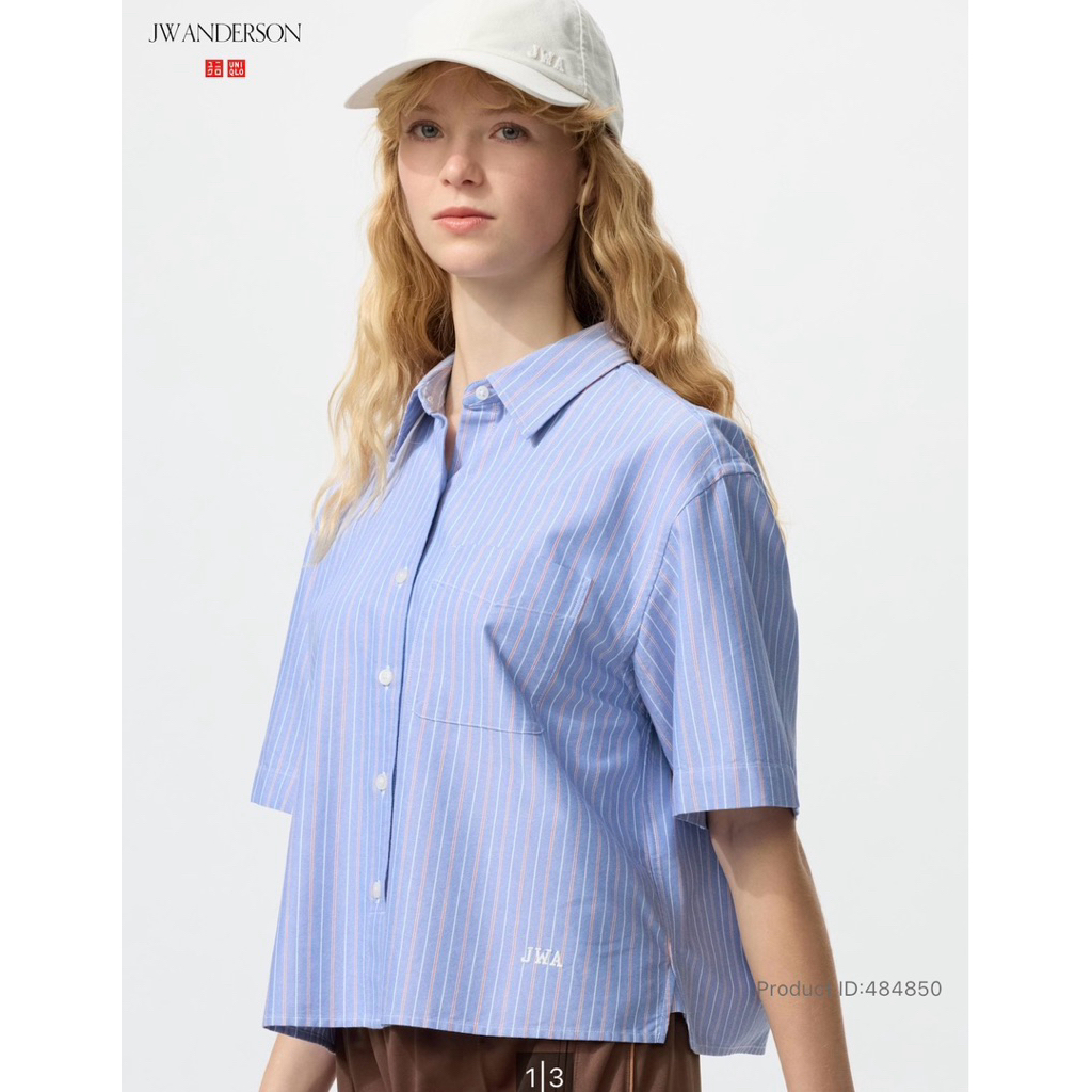 KEMEJA UNIQLO WOMEN Oxford Boxy Shirt เสื้อเชิ้ตแขนสั้นฟรี Paperbag