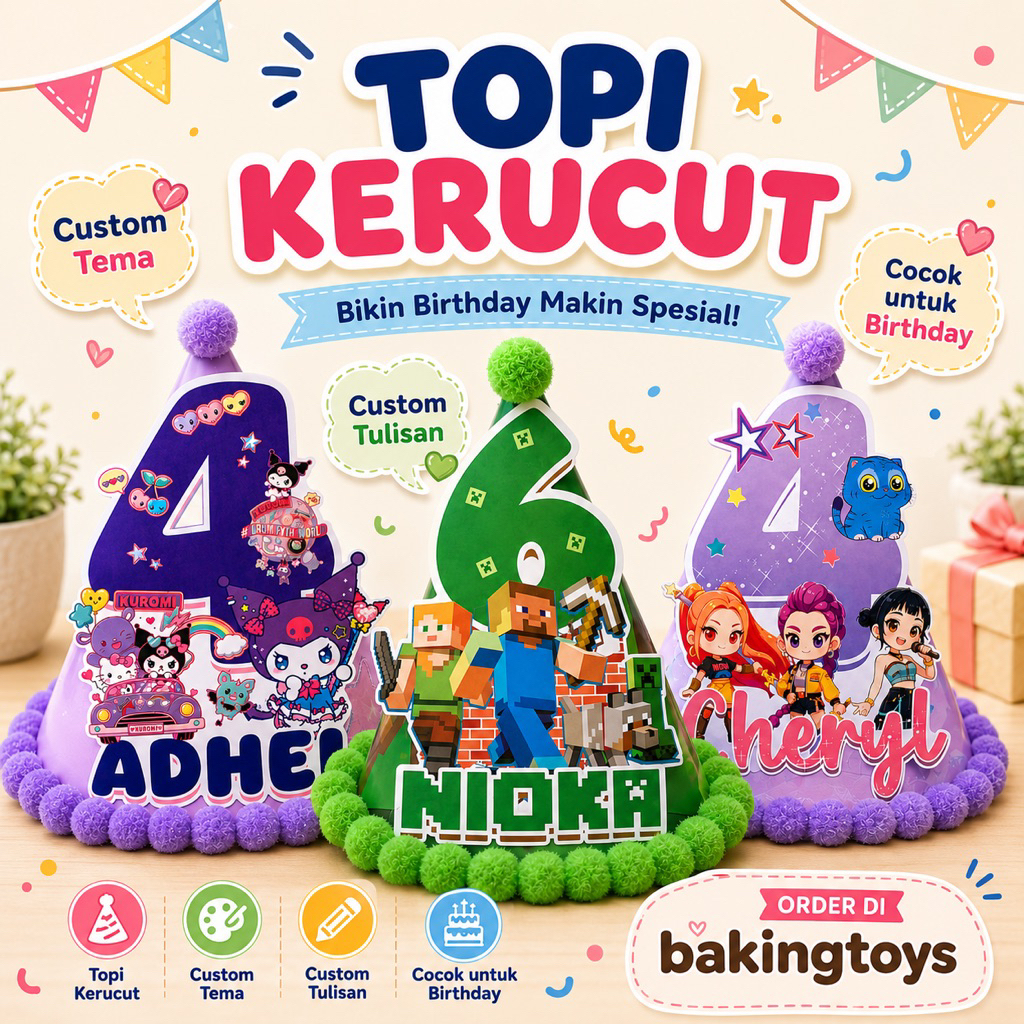 หมวกกรวย (สาว 1) Demon Huntrix / Kuromi / Ro-Blox / เกมปลาหมึก / วันเกิดแบบกําหนดเองแช่แข็ง / วันเกิ