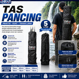 Tas Pancing Tegek Serut 2 Kantong Muat Joran 5-7pcs dilengkapi 2 kantong dengan penutup resleting